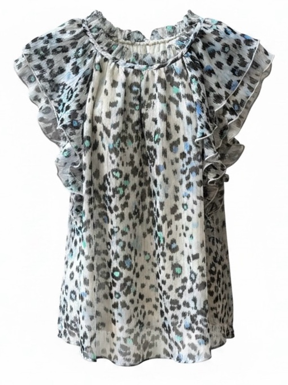 Loft Multicolor Leopard Print Ruffle Sleeve Blouse Size Small